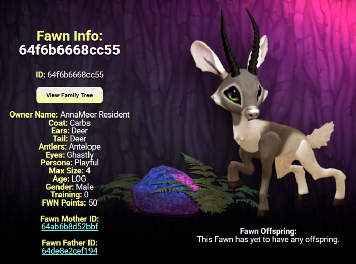 CARBS GHASTLY MALE ANTELOPE SIZE 4 Breedable Fawn Log No Food Necessary!