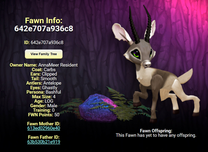 CARBS GHASTLY MALE ANTELOPE SIZE 4 Breedable Fawn Log No Food Necessary!