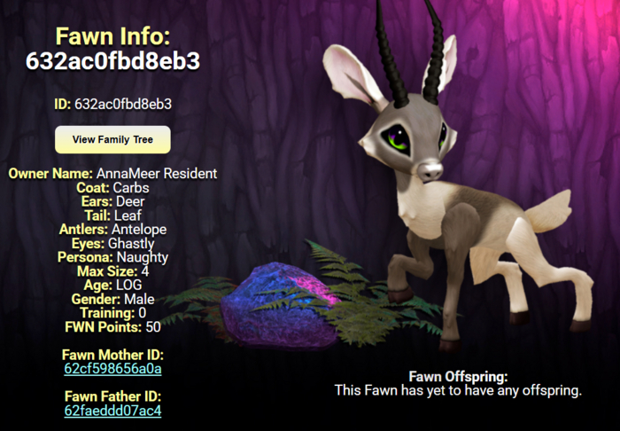 CARBS GHASTLY MALE ANTELOPE SIZE 4 Breedable Fawn Log No Food Necessary!