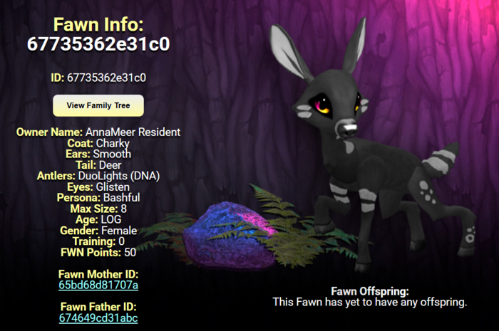 CHARKY GLISTEN FEMALE (DUO LIGHTS DNA) SIZE 8 Breedable Fawn Log No Food Necessary!