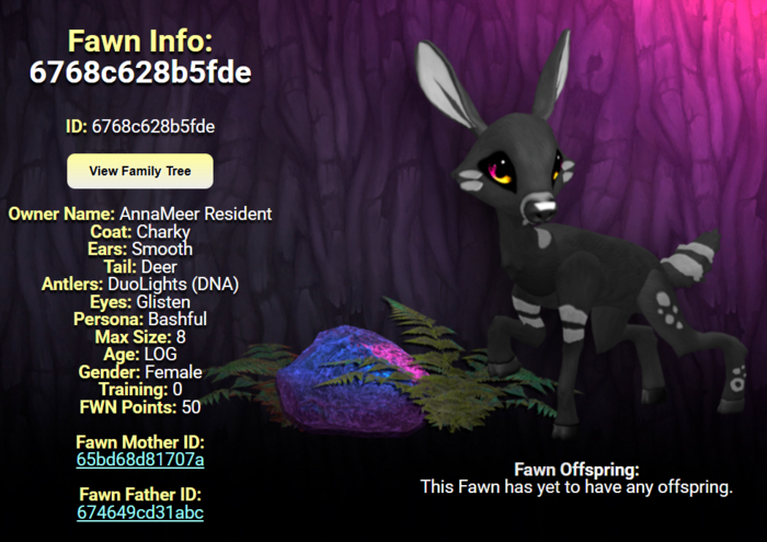 CHARKY GLISTEN FEMALE (DUO LIGHTS DNA) SIZE 8 Breedable Fawn Log No Food Necessary!