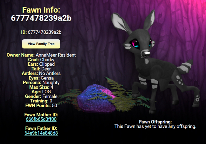 CHARKY GENSA FEMALE (NO ANTLERS) SIZE 4 Breedable Fawn Log No Food Necessary!
