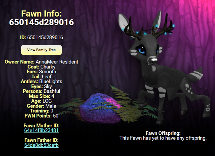 CHARKY SKY MALE BLUE LIGHTS SIZE 4 Breedable Fawn Log No Food Necessary!