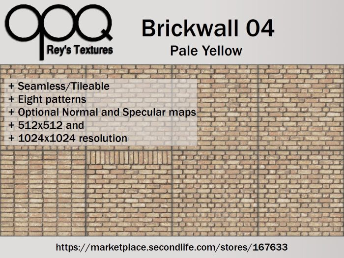 Rey's Brickwall 04 Pale Yellow - Battered old brick textures, 8 patterns