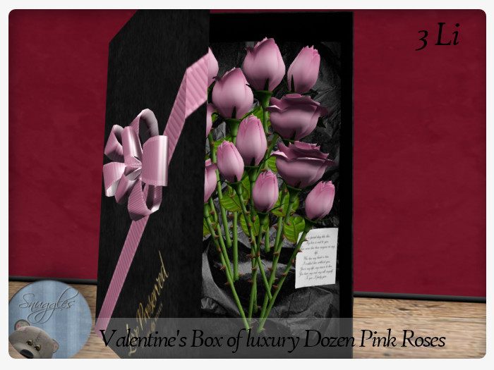 Valentine's Box of luxury Dozen Pink Roses By Snuggles