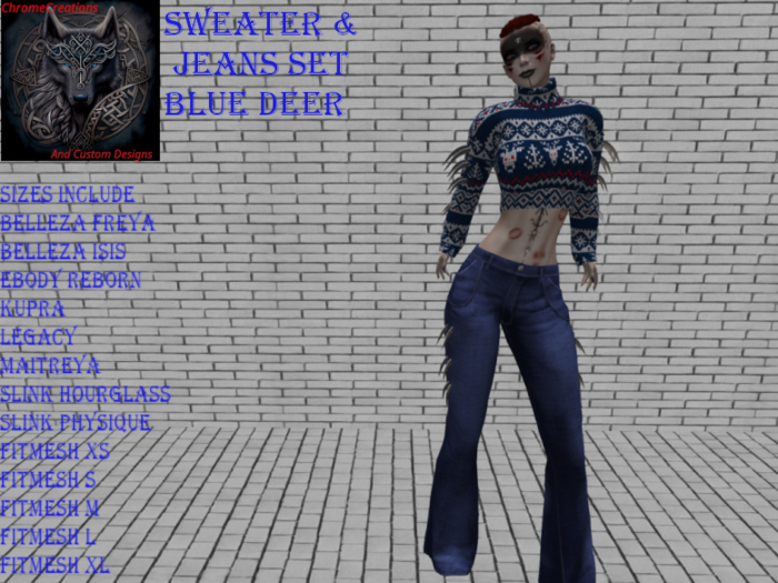 Sweater &  Jeans Set(Blue Deer)
