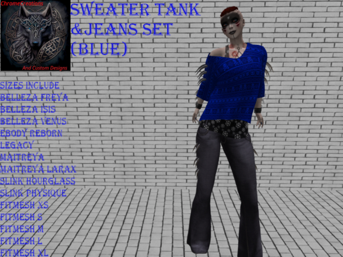 Sweater Tank & Jeans Set (Blue)
