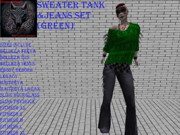 Sweater Tank & Jeans Set (Green)