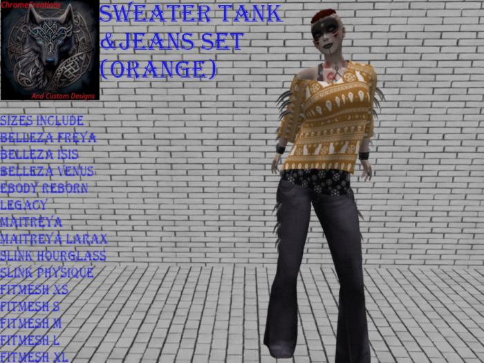 Sweater Tank & Jeans Set (Orange)