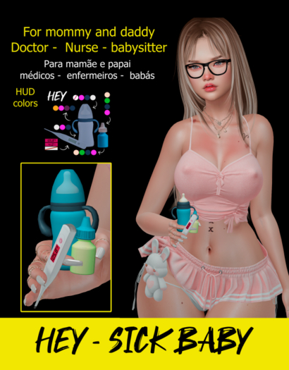 SICK BABY feeding bottle, medicine and thermometer for babies and children - mamadeira, remédio e termômetro 