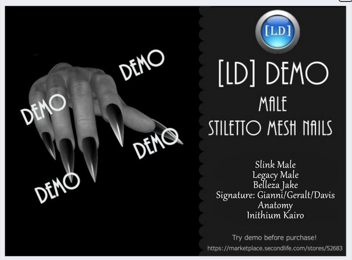 UPDATED! DEMO [LD] Male Stiletto Mesh Nails