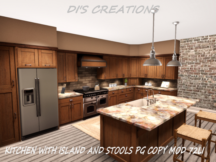 KITCHEN WITH ISLAND AND STOOLS PG