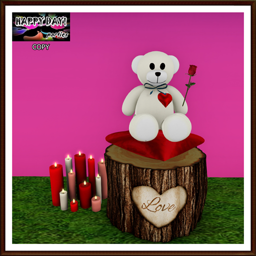 Valentines - Love - Teddybear and Candles with Log