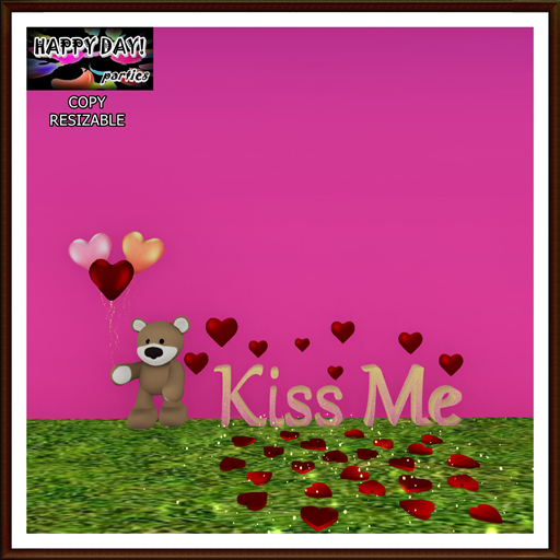 Valentines - Kiss Me Standing Brown Bear with Heart Balloons