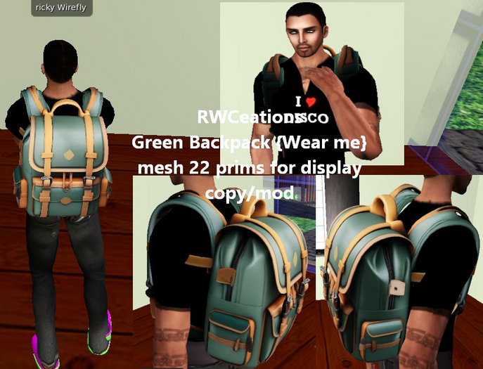 Green Leather Backpack {Wear me} Boxed