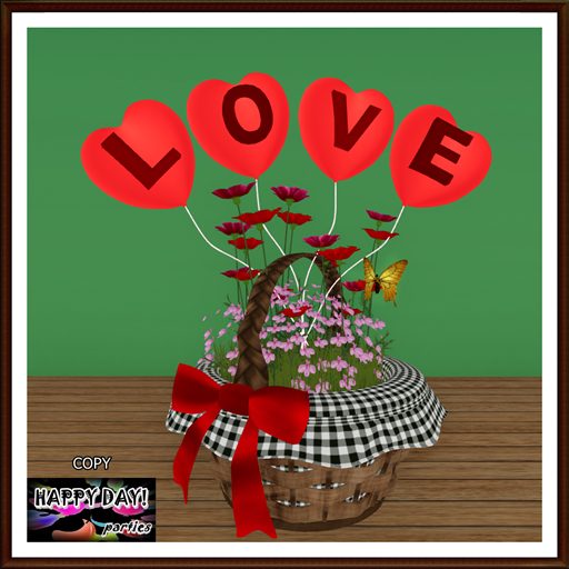 Valentines - Decorated Basket with Red Balloons