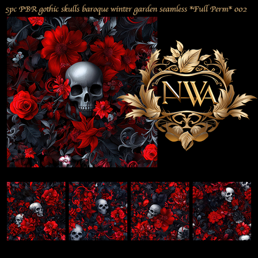 5pc PBR gothic skulls baroque winter garden texture seamless *Full Perm*  002