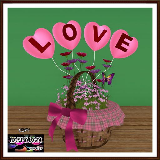 Valentines - Decorated Basket with Pink Balloons