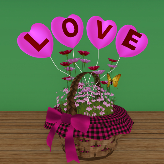 Valentines - Decorated Basket with Lilac Balloons