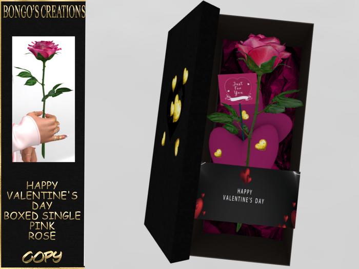 BMC5587 -  HAPPY VALENTINE'S DAY  - JUST FOR YOU, SINGLE PINK BOXED ROSE