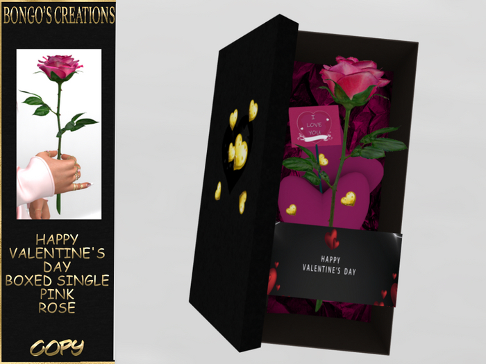 BMC5588 - HAPPY VALENTINE'S DAY - I LOVE YOU SINGLE PINK ROSE BOXED