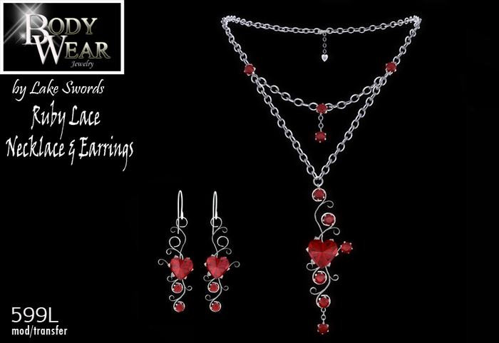 BODYWEAR - Ruby Lace Heart Necklace & Earrings