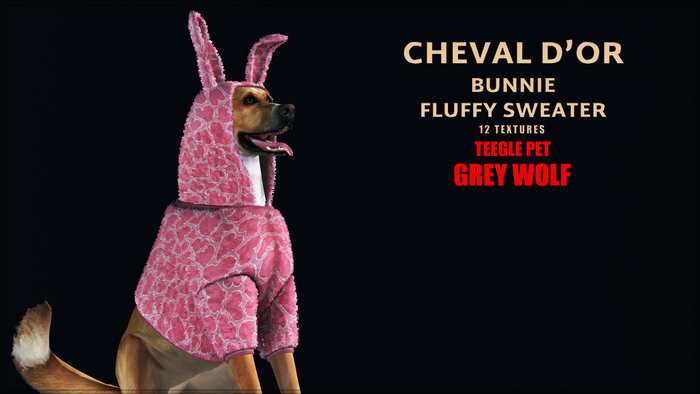 Cheval D'or / Teeglepet Grey Wolf / Bunnie Fluffy Sweater. [HUD]