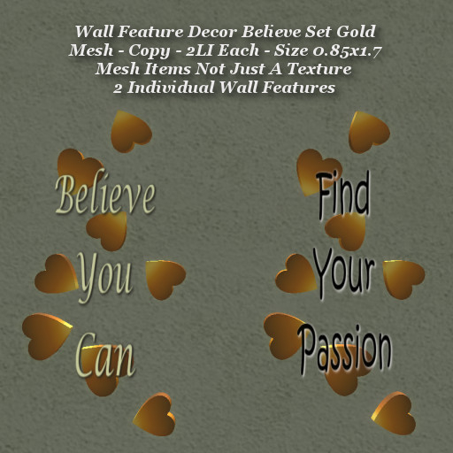 Wall Feature Decor Believe Set Gold
