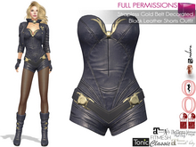 MI963015 Strapless Gold Belt Decorated Black Leather Shorts Out