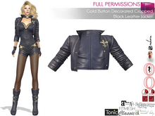 MI963014 Gold Button Decorated Cropped Black Leather Jacket