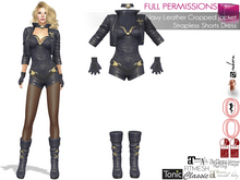 SAVE!! 5in1 Full Perm Navy Leather Cropped Jacket Strapless Shorts Dress Outfit For Maitreya Slink Belleza