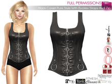Full Perm Black Shoulder Leather Corset Punk Style With Buckles Straps And Zip Maitreya 5.3 LaraX Ebody Reborn Legacy