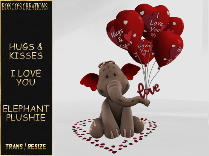 BMC5600 - HUGS & KISSES - I LOVE YOU  - ELEPHANT PLUSHIE