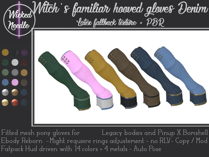~W-N~ Witch's familiar hooved gloves Denim + PBR
