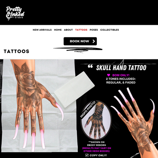 PRETTY & INKED STUDIO - SKULL HAND TATTOO - (BOM)