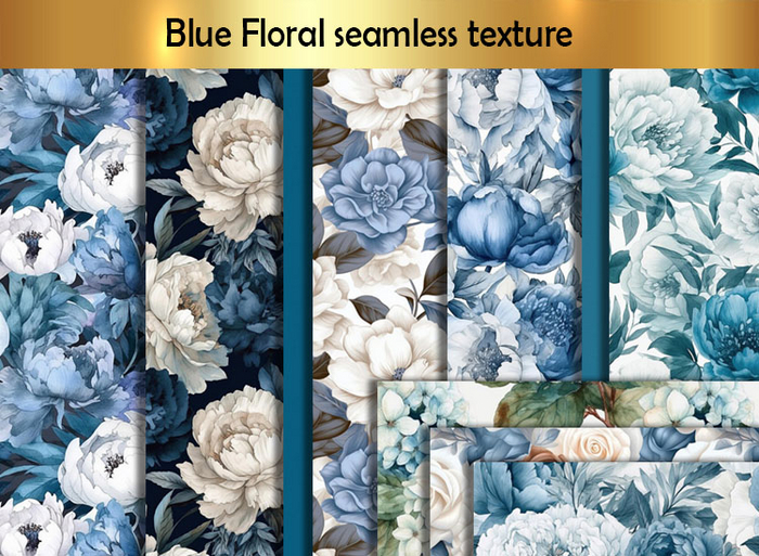 Blue Floral seamless texture D full perm