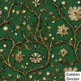 Gold Embroidered Green Silk Seamless Texture