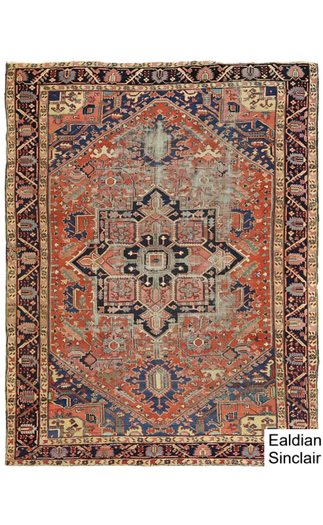 Antique Rust And Blue Heriz Antique Rug