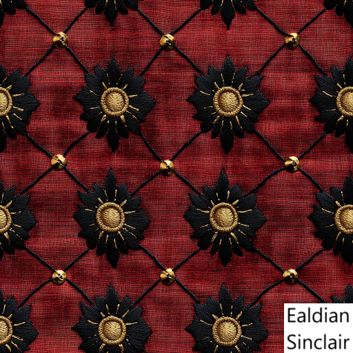 Black Embroidered Suns on Red Quilted Fabric Seamless Texture