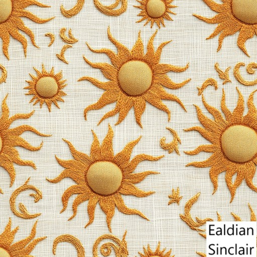 Yellow Embroidered Suns on Linen Seamless Texture
