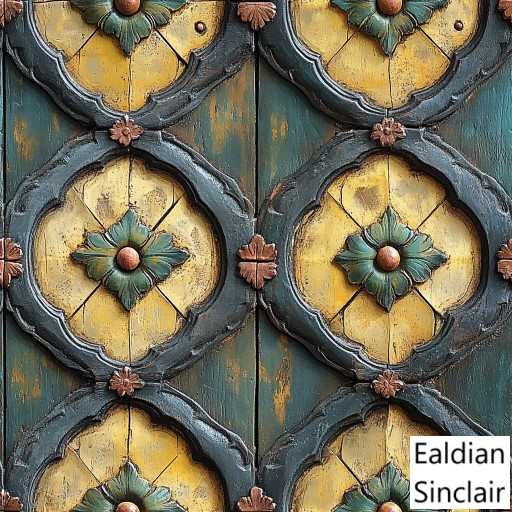 Blue, Yellow and Green Carved Painted Wood Seamless Texture