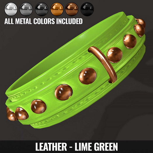[YAN] Classic collar with studs - leather set - lime green