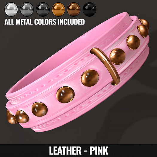 [YAN] Classic collar with studs - leather set - pink