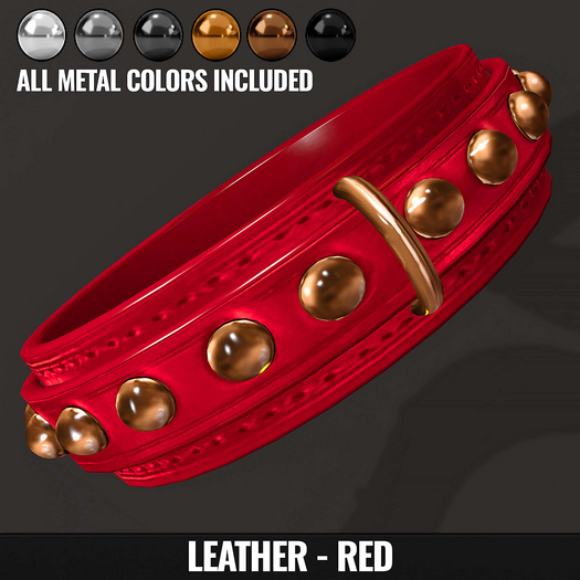 [YAN] Classic collar with studs - leather set - red