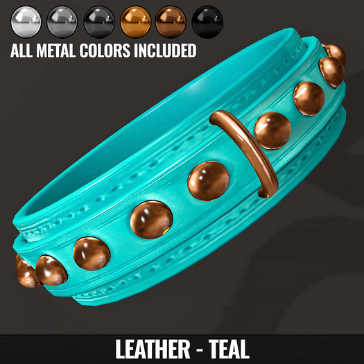 [YAN] Classic collar with studs - leather set - teal