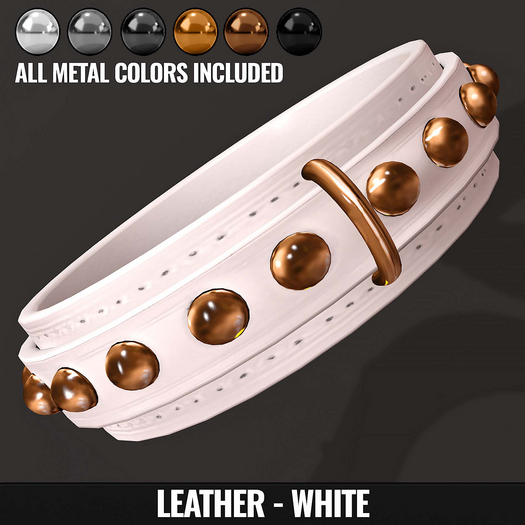 [YAN] Classic collar with studs - leather set - white