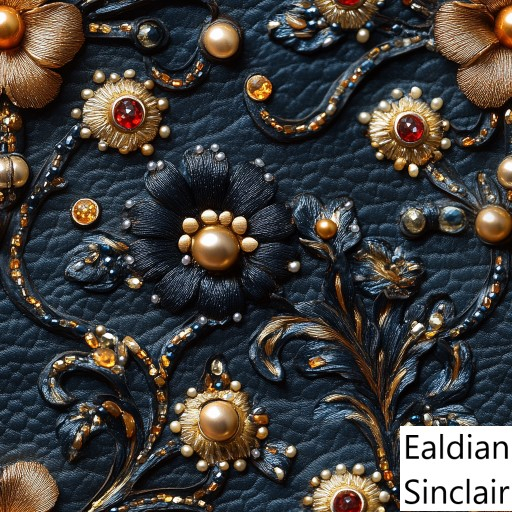Embroidered and Beaded Blue Leather Seamless Texture