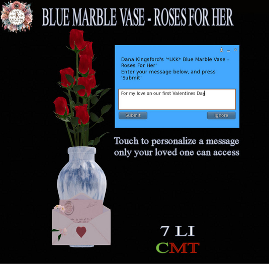 *LKK* Blue Marble Vase - Roses For Her  