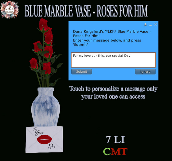 *LKK* Blue Marble Vase - Roses For Him  