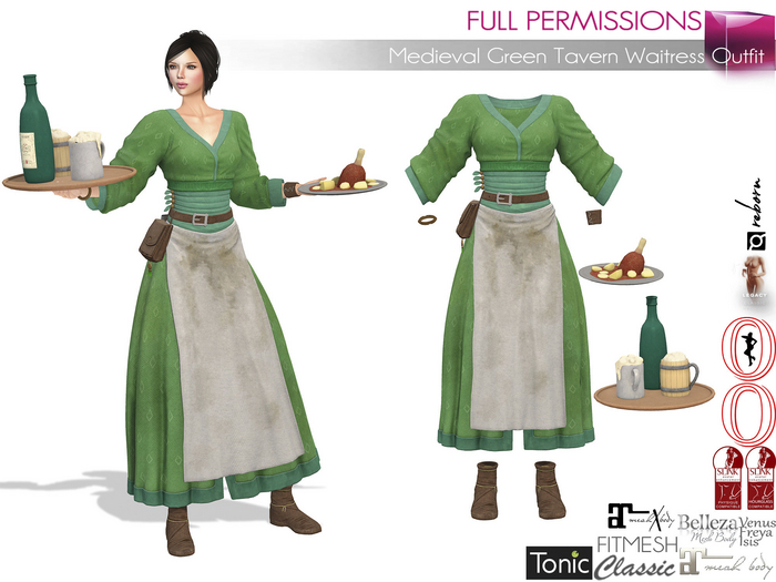 MI963123 Medieval Green Tavern Waitress Outfit